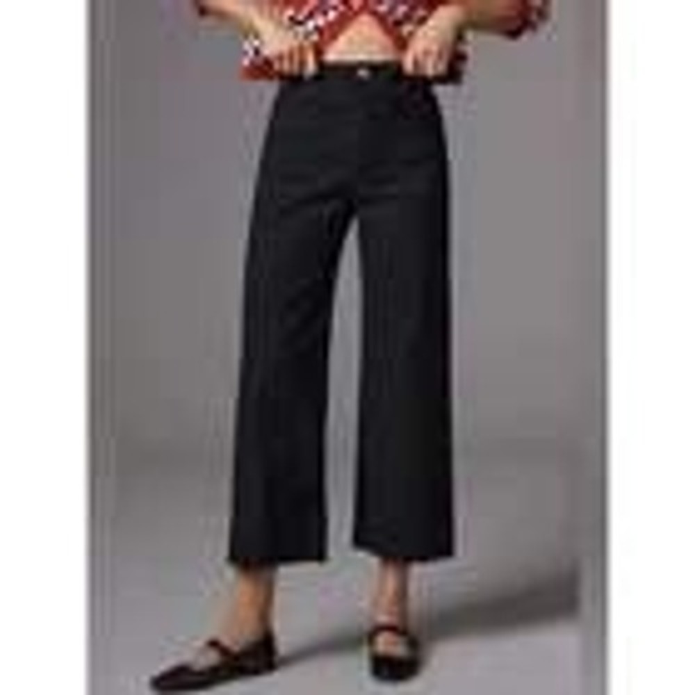 Maeve Anthropologie The Colette Wide Leg Crop Pants Black Magic Fabric Size 26